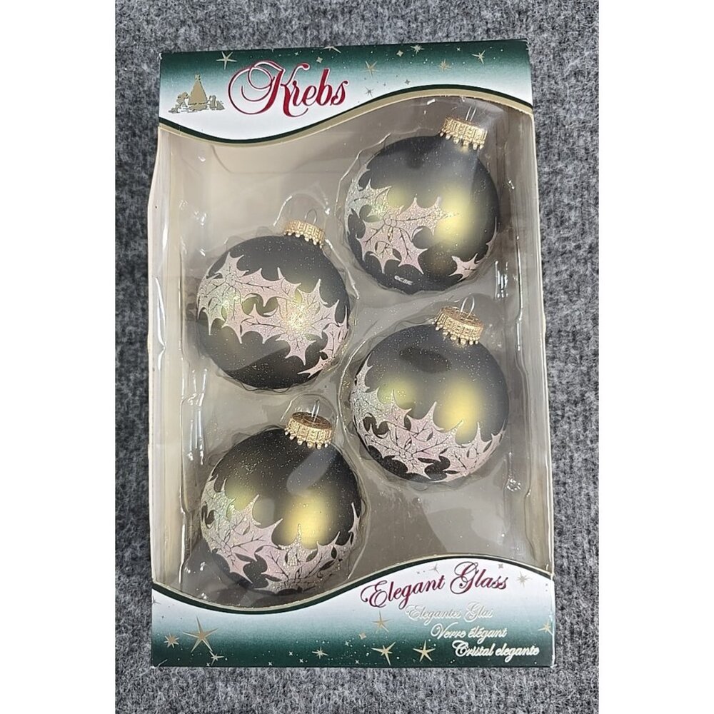 Krebs Elegant Glass Christmas Ornaments Green Santa Glitter Made In USA